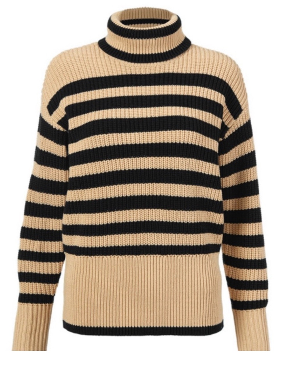CAbi 4477 Poli Black and Beige Striped Turtleneck Sweater